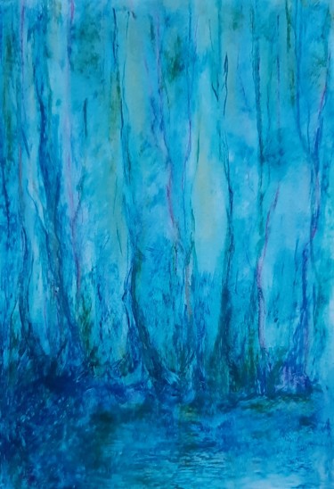 Disegno intitolato "Bluee Trees - Trees…" da Nadia Larosa, Opera d'arte originale, Pastello