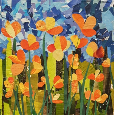 Collages titled "Yellow Flowers-Coll…" by Nadia Larosa, Original Artwork, Collages
