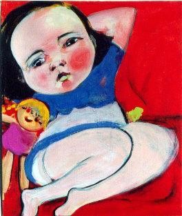 Pittura intitolato "bimba e bambola" da Magnabosco Nadia, Opera d'arte originale