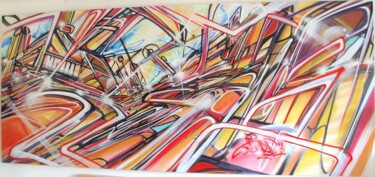 Painting titled "Abstract Urban city…" by Nadib Bandi, Original Artwork, Spray paint Mounted on Wood Stretcher frame