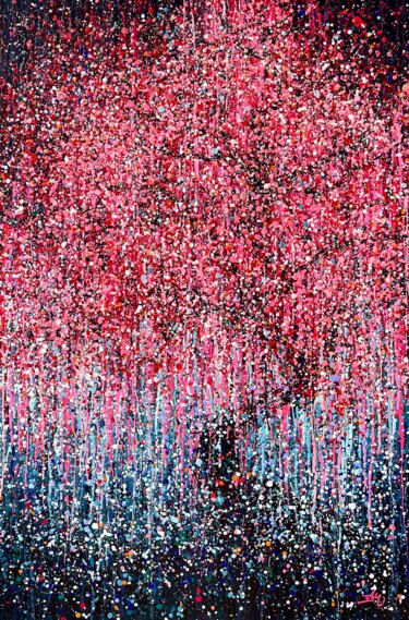 Malarstwo zatytułowany „Sakura painting. Fl…” autorstwa Nadiia Antoniuk, Oryginalna praca, Akryl Zamontowany na Drewniana ra…