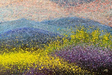 Pintura intitulada "Yellow Field, Mount…" por Nadiia Antoniuk, Obras de arte originais, Acrílico Montado em Armação em madei…