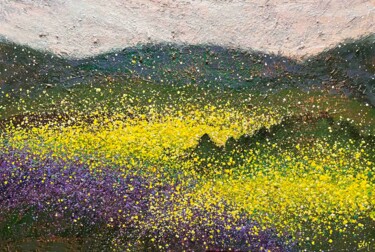 Painting titled "Field of lavender f…" by Nadiia Antoniuk, Original Artwork, Acrylic Mounted on Wood Stretcher frame
