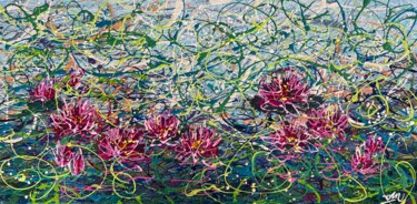Malerei mit dem Titel "Flowers pond Lotuse…" von Nadiia Antoniuk, Original-Kunstwerk, Acryl Auf Keilrahmen aus Holz montiert