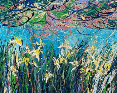 Malarstwo zatytułowany „Narcissus landscape…” autorstwa Nadiia Antoniuk, Oryginalna praca, Akryl Zamontowany na Drewniana ra…