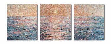 Painting titled "The ocean sunrise" by Nadiia Antoniuk, Original Artwork, Acrylic Mounted on Wood Stretcher frame
