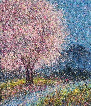 Картина под названием "White tree blossom…" - Nadiia Antoniuk, Подлинное произведение искусства, Акрил Установлен на Деревян…
