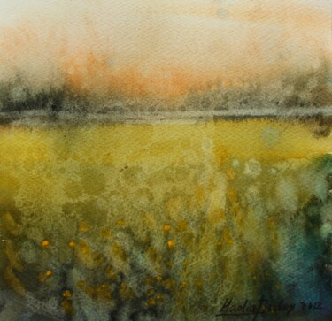 Malerei mit dem Titel "Gentle sunset" von Nadiia Dubei, Original-Kunstwerk, Aquarell