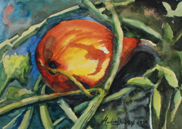 Painting titled "Pumpkin" by Nadiia Dubei, Original Artwork, Watercolor