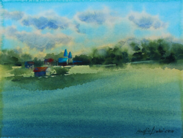 Painting titled "Village" by Nadiia Dubei, Original Artwork, Watercolor