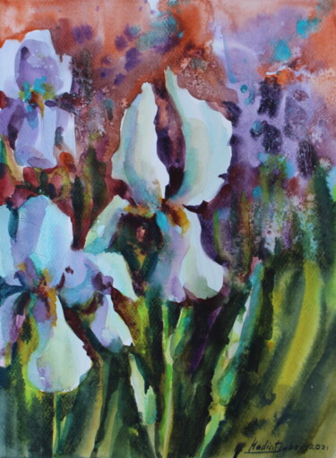 Peinture intitulée "Flowers in the gard…" par Nadiia Dubei, Œuvre d'art originale, Aquarelle