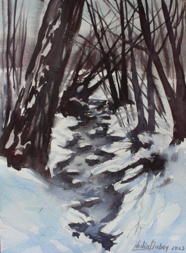 Painting titled "Winter" by Nadiia Dubei, Original Artwork, Watercolor