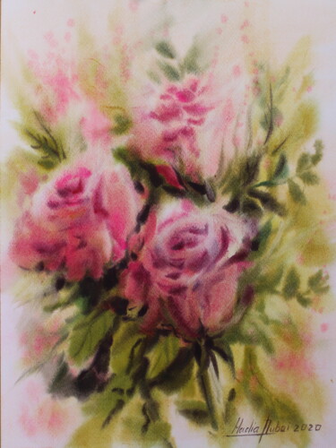 Картина под названием "Roses" - Nadiia Dubei, Подлинное произведение искусства, Акварель