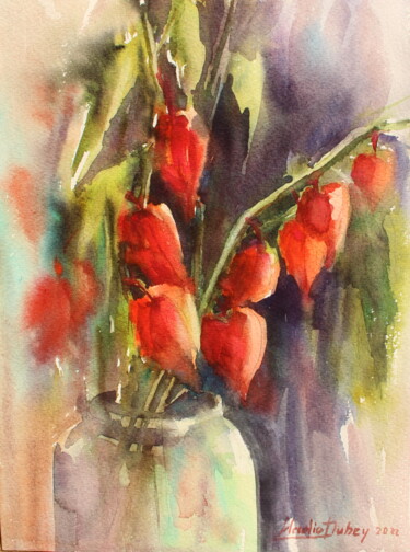 Malerei mit dem Titel "Flowers" von Nadiia Dubei, Original-Kunstwerk, Aquarell