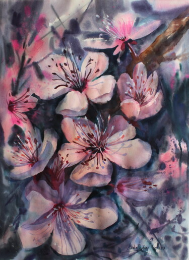 Painting titled "A breath of spring" by Nadiia Dubei, Original Artwork, Watercolor