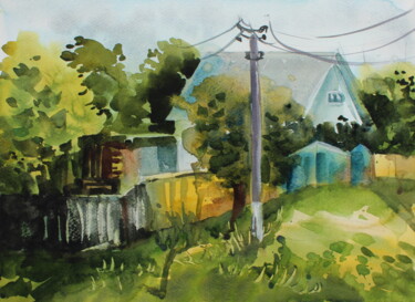 Painting titled "Rural landscape" by Nadiia Dubei, Original Artwork, Watercolor