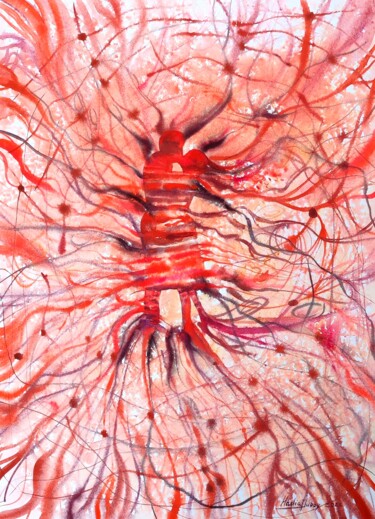 Malerei mit dem Titel "Love Red" von Nadiia Dubei, Original-Kunstwerk, Aquarell