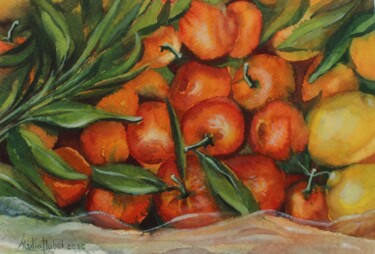 Peinture intitulée "Tangerines" par Nadiia Dubei, Œuvre d'art originale, Aquarelle