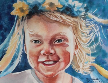 Peinture intitulée "Ukraine in children…" par Nadiia Dubei, Œuvre d'art originale, Aquarelle