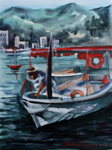Pintura titulada "Sea in Montenegro" por Nadiia Dubei, Obra de arte original, Acuarela