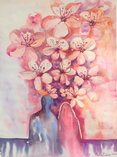 Painting titled "Blossoms" by Nadiia Dubei, Original Artwork, Watercolor