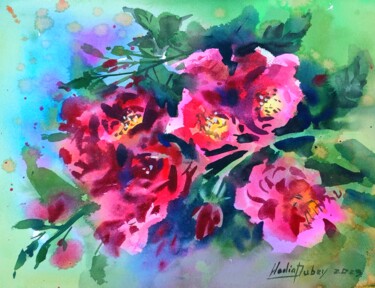 Painting titled "Emotions of love" by Nadiia Dubei, Original Artwork, Watercolor