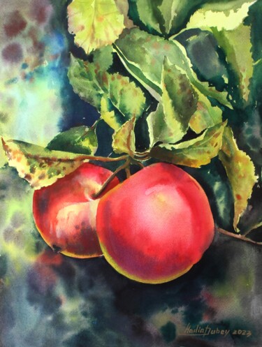Painting titled "Apple's" by Nadiia Dubei, Original Artwork, Watercolor