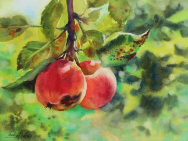 Ζωγραφική με τίτλο "Apples" από Nadiia Dubei, Αυθεντικά έργα τέχνης, Ακουαρέλα