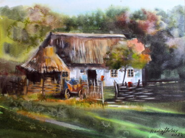 Malerei mit dem Titel "House Ukrainian" von Nadiia Dubei, Original-Kunstwerk, Aquarell