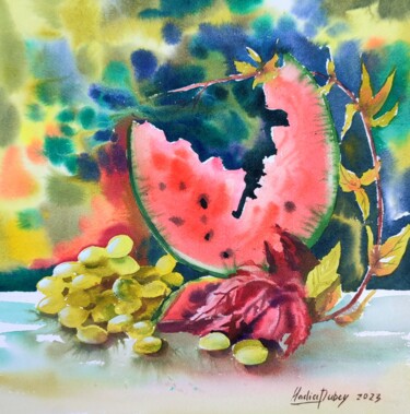 Painting titled "Watermelon" by Nadiia Dubei, Original Artwork, Watercolor