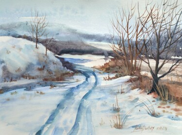 Peinture intitulée "Winter landscape" par Nadiia Dubei, Œuvre d'art originale, Aquarelle