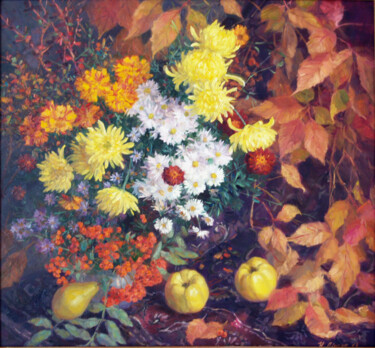 Malerei mit dem Titel "Herbstfarben" von Nadiia Pinchuk, Original-Kunstwerk, Öl