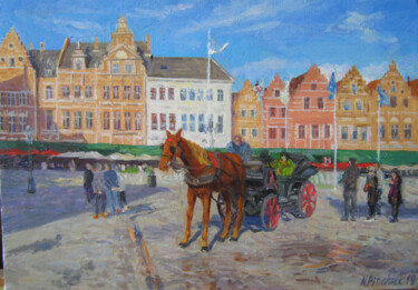 Painting titled "Platz im Brügge" by Nadiia Pinchuk, Original Artwork, Oil