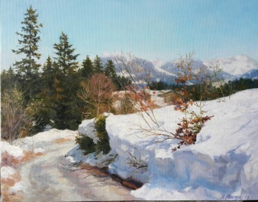 Malerei mit dem Titel "Frühling im Alpen" von Nadiia Pinchuk, Original-Kunstwerk, Öl