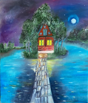 Malerei mit dem Titel "Hunter's  House" von Nadiia Boichenko, Original-Kunstwerk, Öl