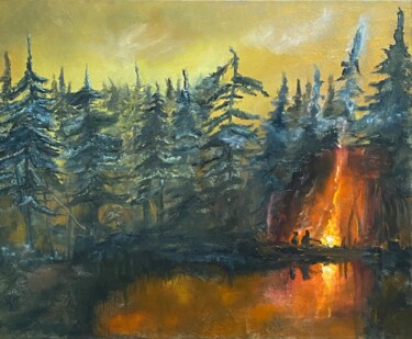 Peinture intitulée "By The Fire (bonfir…" par Nadiia Boichenko, Œuvre d'art originale, Huile
