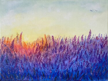 Painting titled "Lavender sunset" by Nadiia Boichenko, Original Artwork, Oil