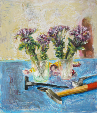 Painting titled "Everlasting Flowers…" by Nadina Pascariu, Original Artwork, Oil