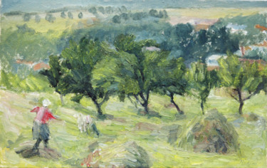 Painting titled "Hay" by Nadina Pascariu, Original Artwork, Oil