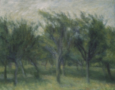Painting titled "The Plum Orchard in…" by Nadina Pascariu, Original Artwork, Oil