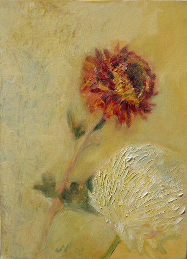 Painting titled "Chrysanthemums" by Nadina Pascariu, Original Artwork, Oil