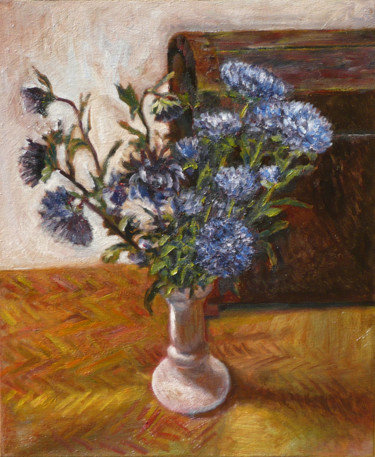Painting titled "Vase with Flowers o…" by Nadina Pascariu, Original Artwork, Oil