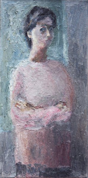 Painting titled "Self-portrait in Pi…" by Nadina Pascariu, Original Artwork, Oil