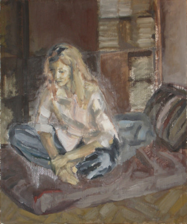 Painting titled "Katia in the Studio" by Nadina Pascariu, Original Artwork, Oil