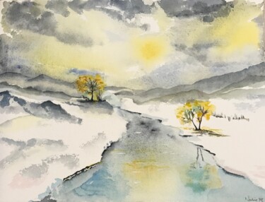 Painting titled "Douceurs d'hiver" by Nadine Guigonnet (Nadine Baz), Original Artwork, Watercolor