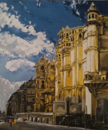 Painting titled "Le palais d'Udaipur…" by Eyquem, Original Artwork, Acrylic