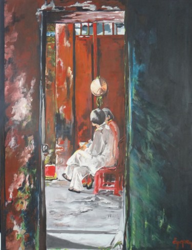 Pintura titulada "en-quittant-le-temp…" por Eyquem, Obra de arte original, Acrílico