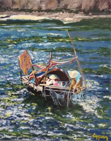 Painting titled "Une partie de pêche…" by Eyquem, Original Artwork, Acrylic