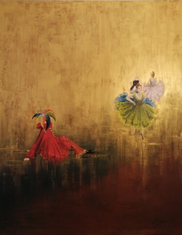 Painting titled "Avant la représenta…" by Eyquem, Original Artwork, Acrylic Mounted on Wood Panel