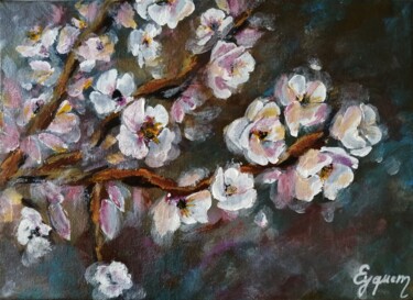 Peinture intitulée "Fleurs de cerisier…" par Eyquem, Œuvre d'art originale, Acrylique Monté sur Panneau de bois